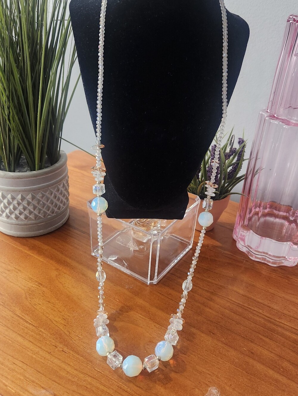 Vintage Opalite glass beaded Long necklace